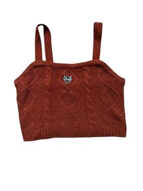 Almost Famous Sweater Knit Crop Tank Top Women's S Brown Cable Knit Boho Y2K